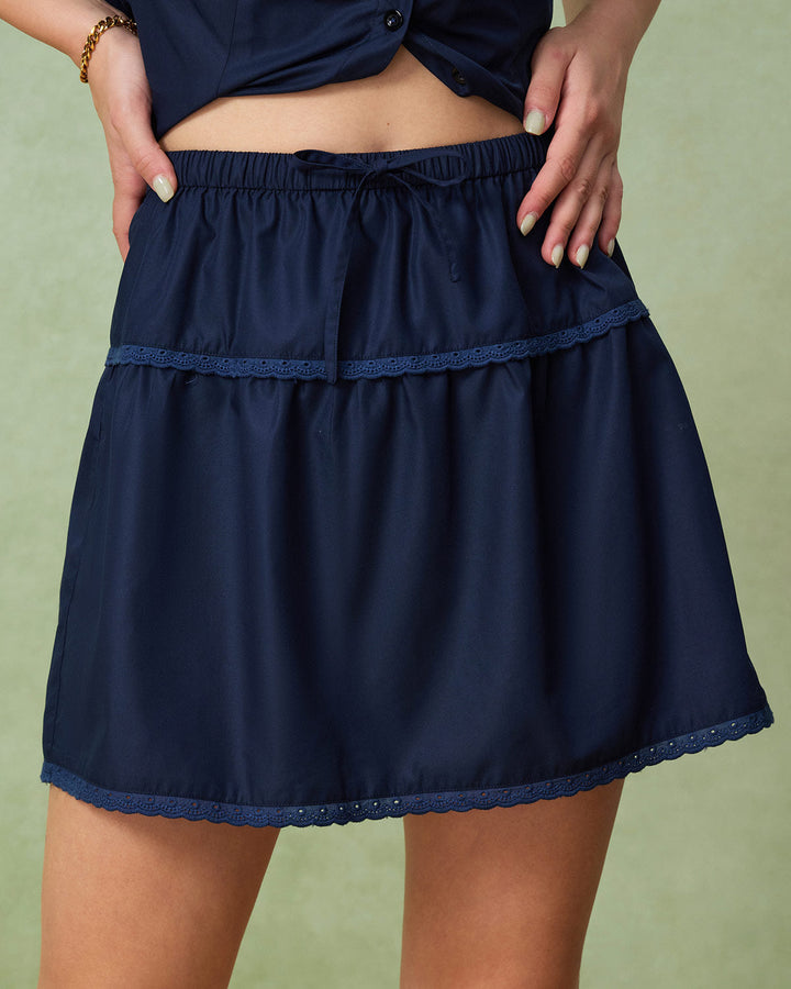 Blue High-Waisted A-Line Mini Skirt