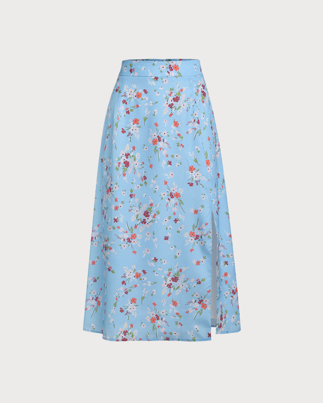 Blue Floral Slit A-Line Midi Skirt