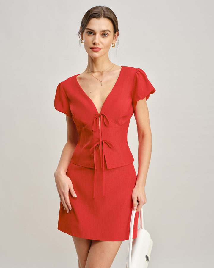 Red Pockets A-Line Mini Skirt