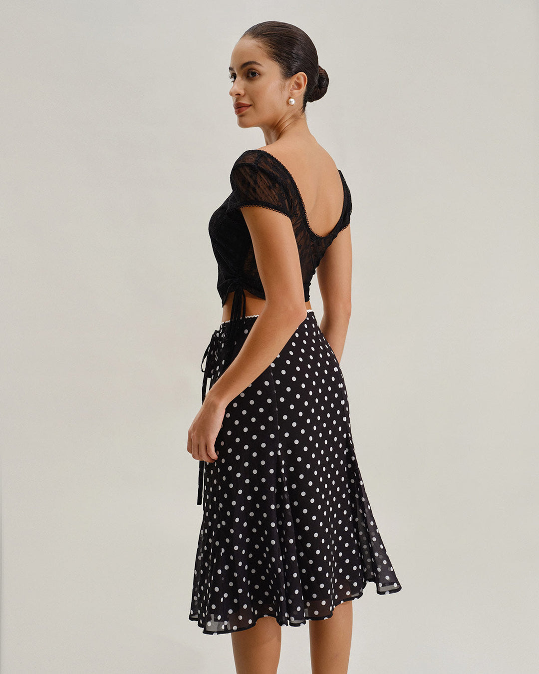 Black Polka Dot Mermaid Midi Skirt