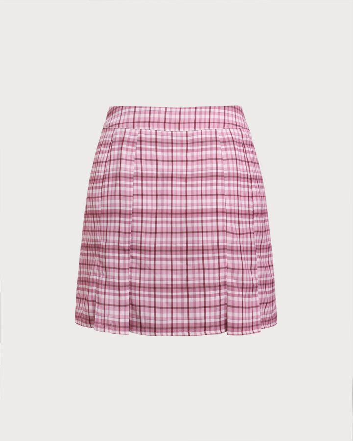Pink Plaid Straight Mini Skirt