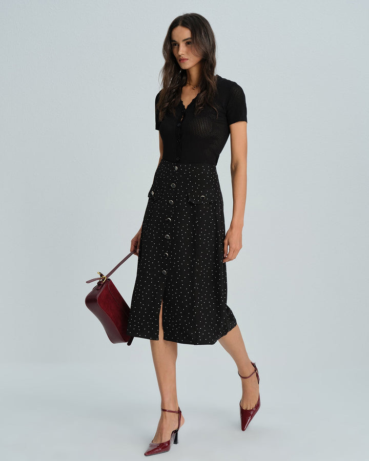 Black Polka Dot Midi Skirt