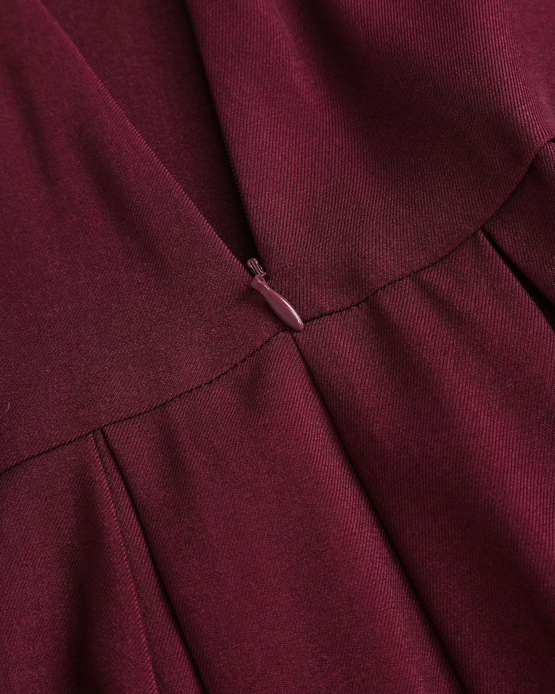 Wine Red Natural Waisted Pleated Midi Skirt