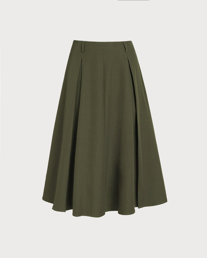 Green A-Line Pleated Midi Skirt