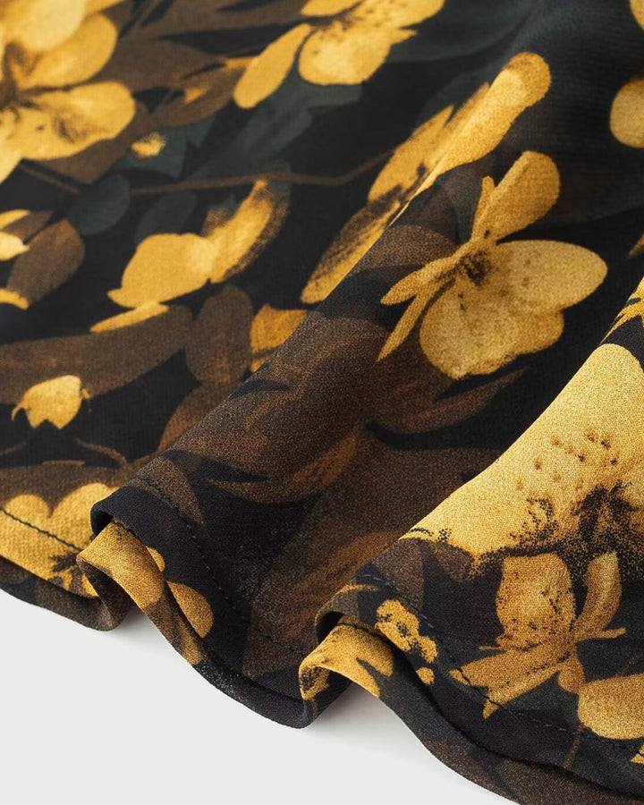 Black Floral Elastic Waist Skirt