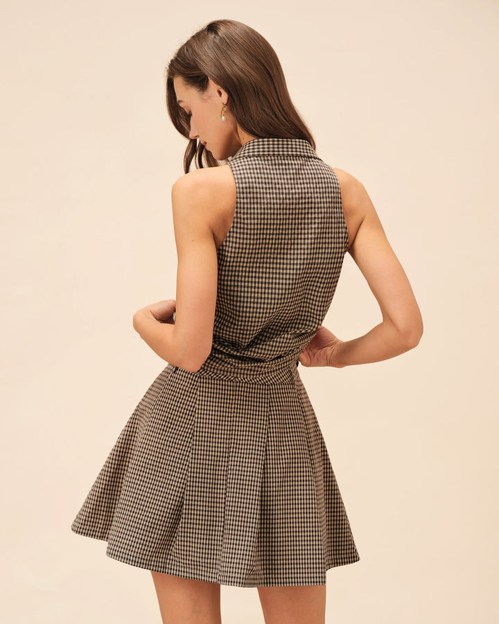 Brown Plaid Ruched Skirt