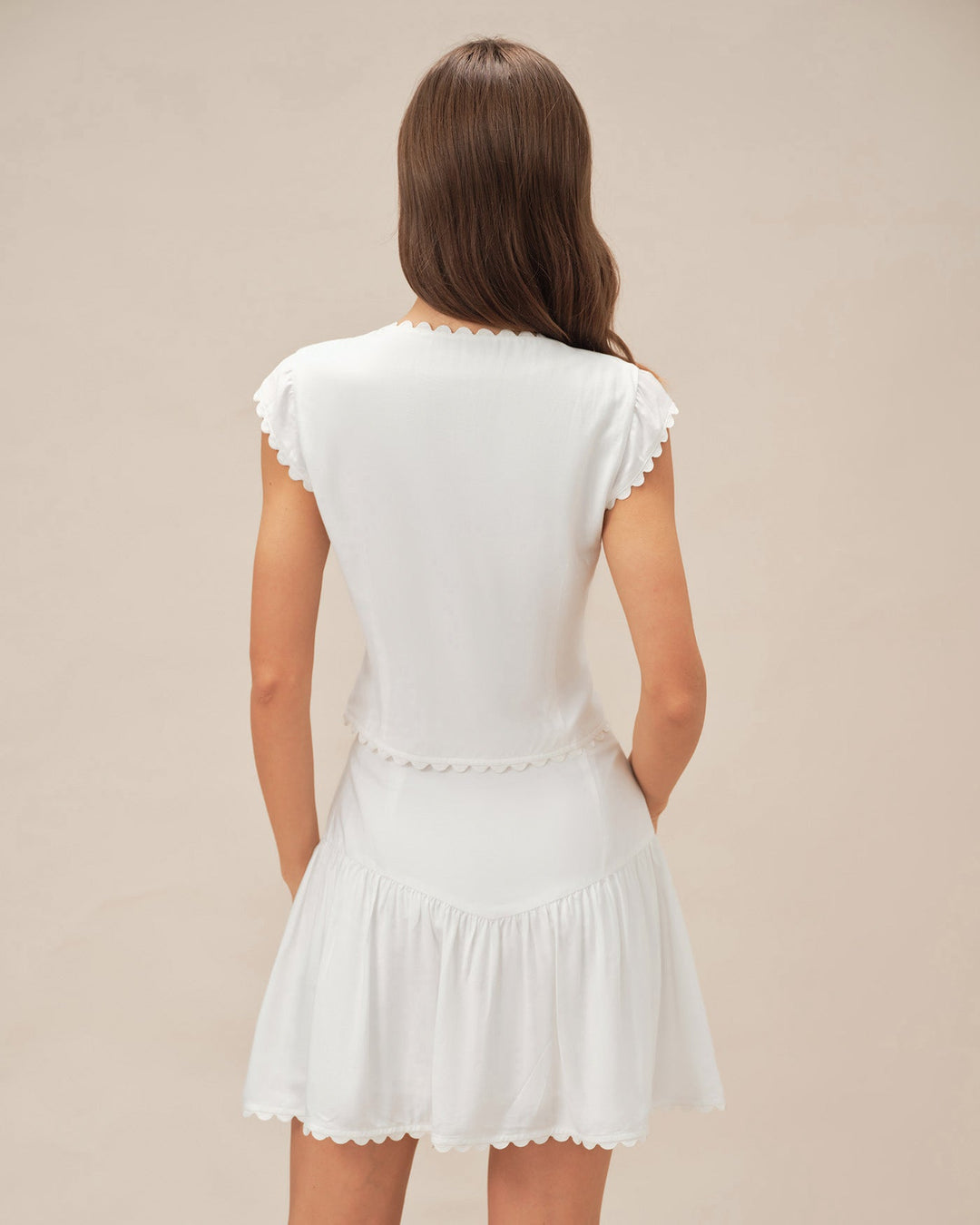White Button Ruched Mini Skirt