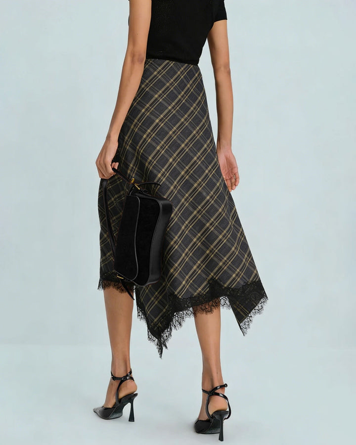 Brown Plaid A-Line Midi Skirt
