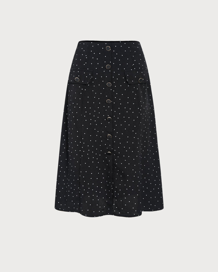 Black Polka Dot Midi Skirt