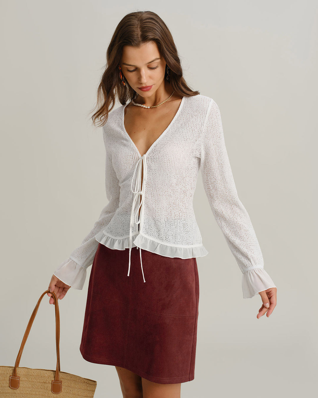 Red Suede Straight Slit Mini Skirt