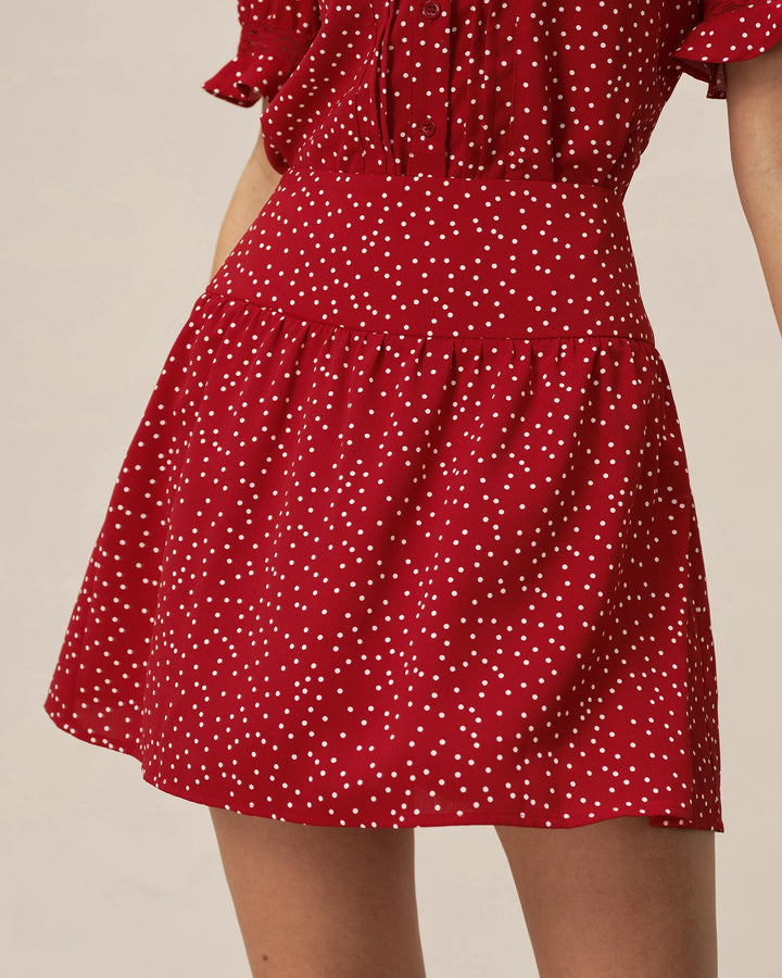 Red Polka Dot Ruched Mini Skirt