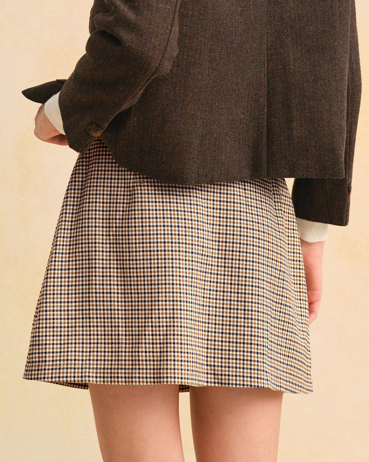 Khaki Plaid A-Line Mini Skirt
