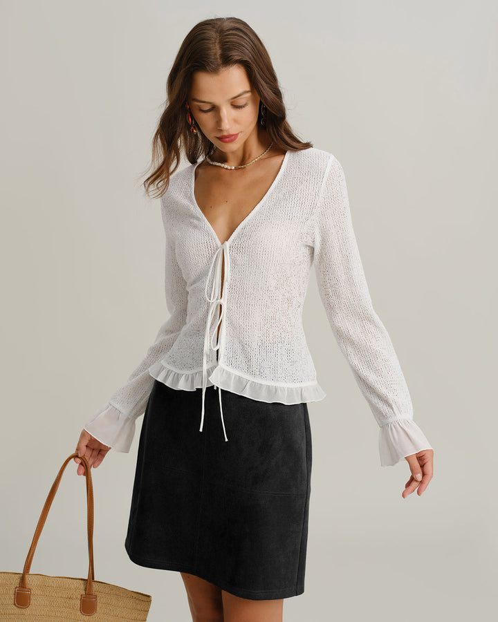 Black Suede Straight Slit Mini Skirt