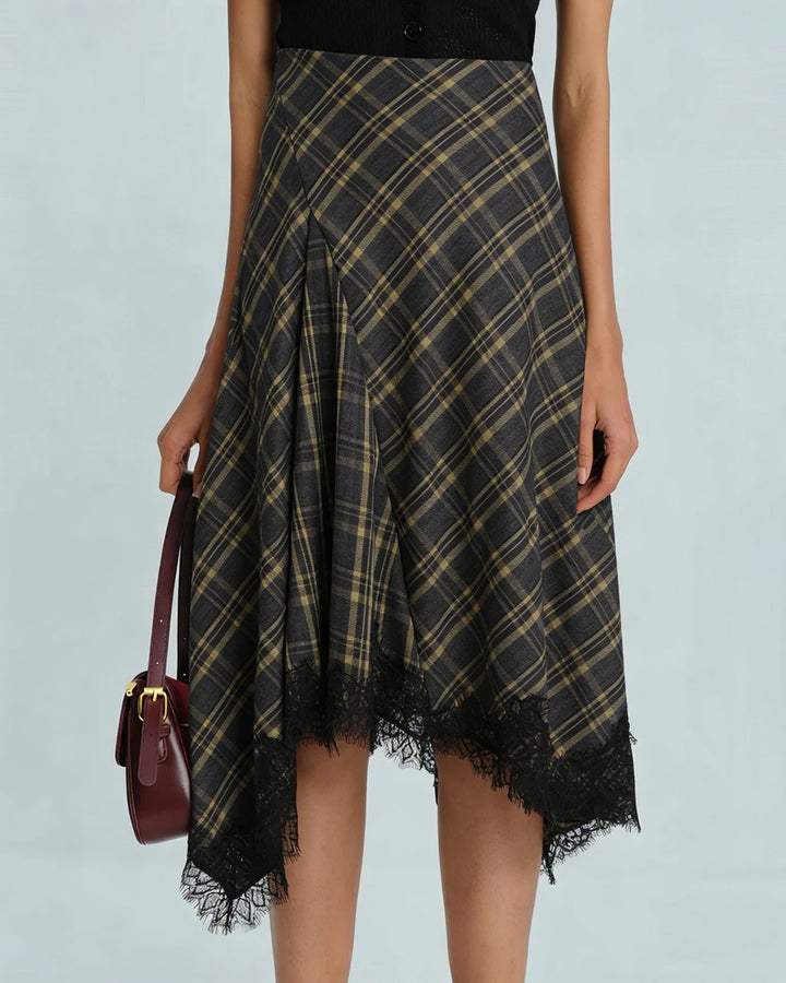 Brown Plaid A-Line Midi Skirt