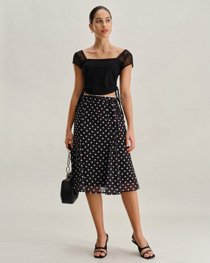 Black Polka Dot Mermaid Midi Skirt