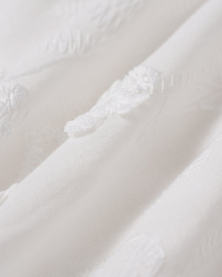 White Floral Elastic Waist Midi Skirt