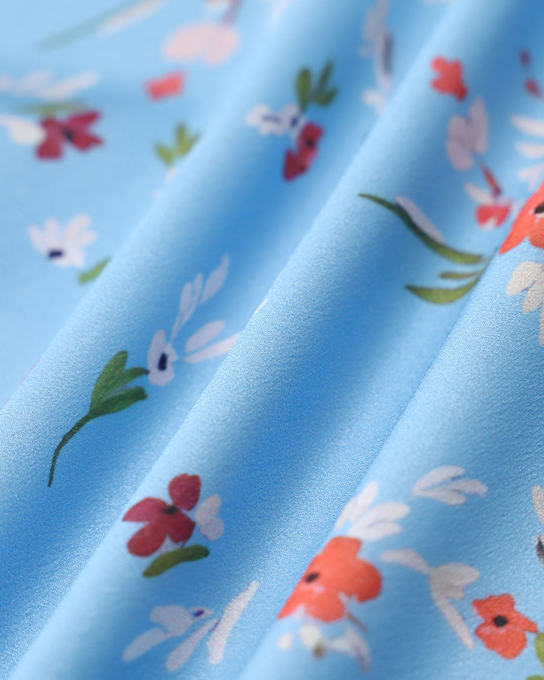 Blue Floral Slit A-Line Midi Skirt