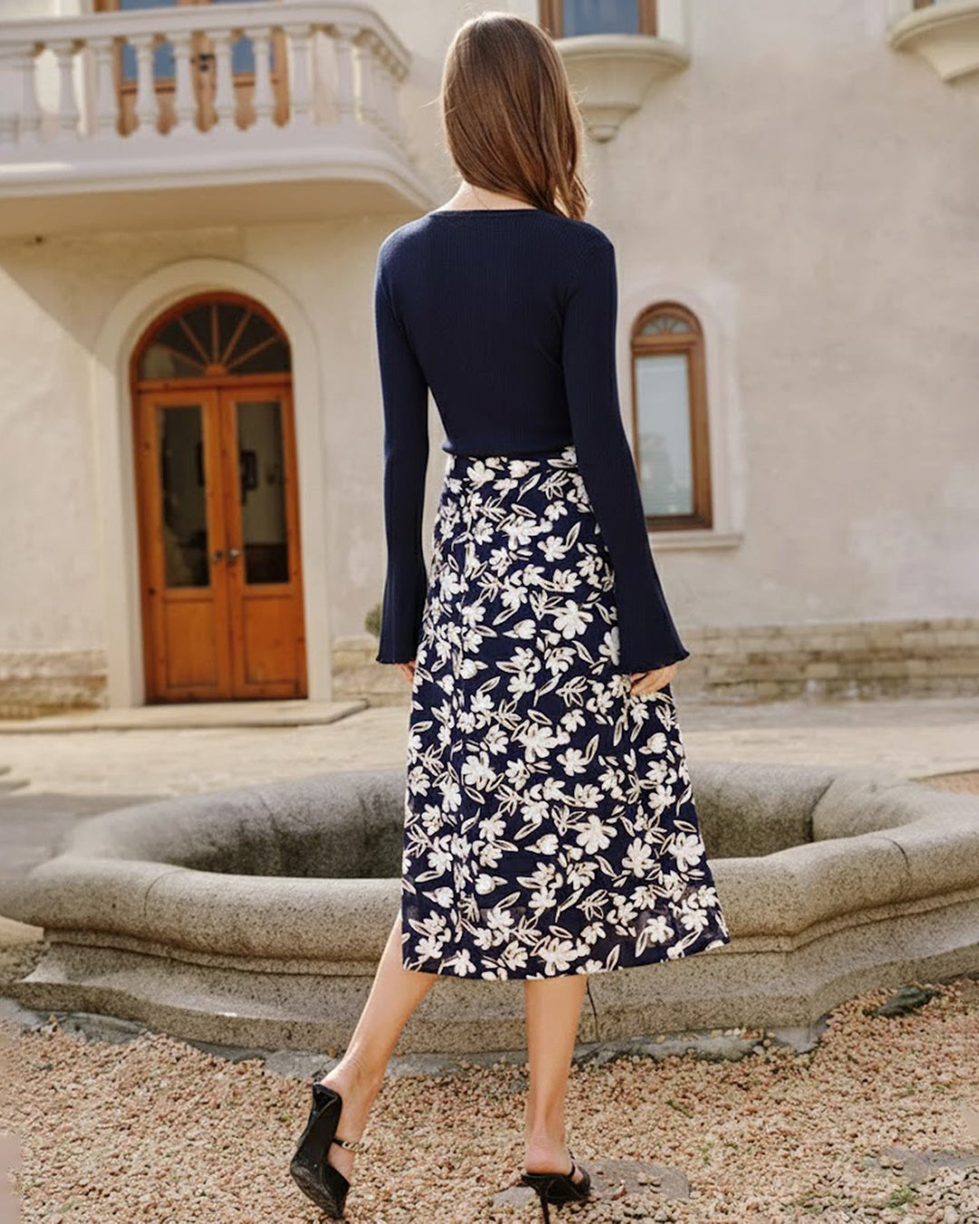 Floral Slit Midi Skirt