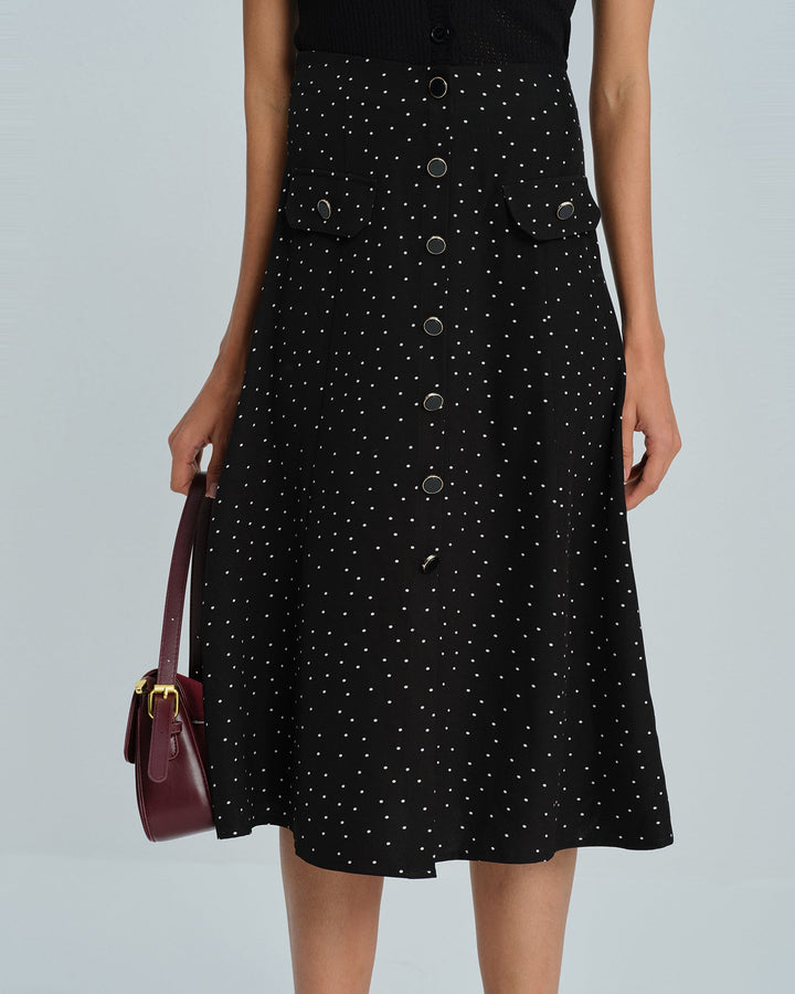 Black Polka Dot Midi Skirt