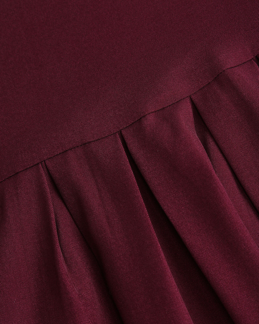 Wine Red Natural Waisted Pleated Midi Skirt