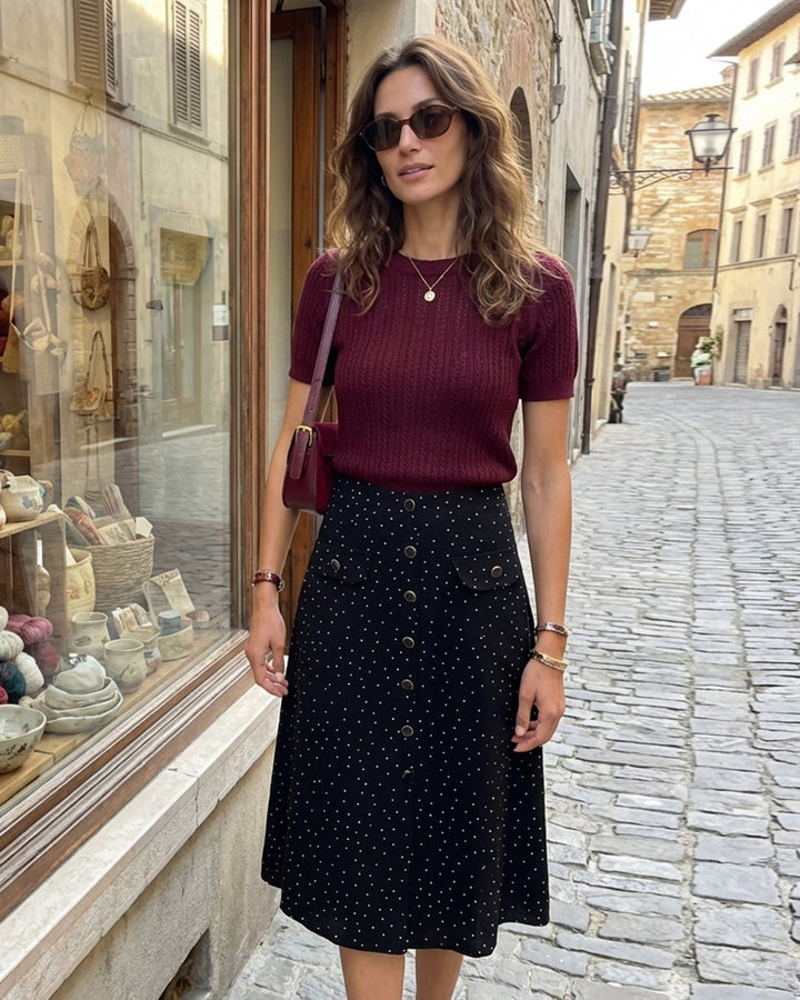 Black Polka Dot Midi Skirt