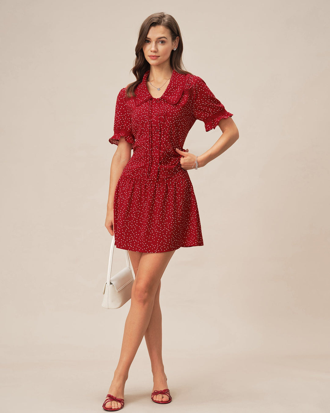 Red Polka Dot Ruched Mini Skirt