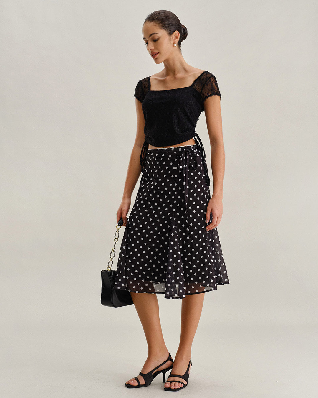 Black Polka Dot Mermaid Midi Skirt