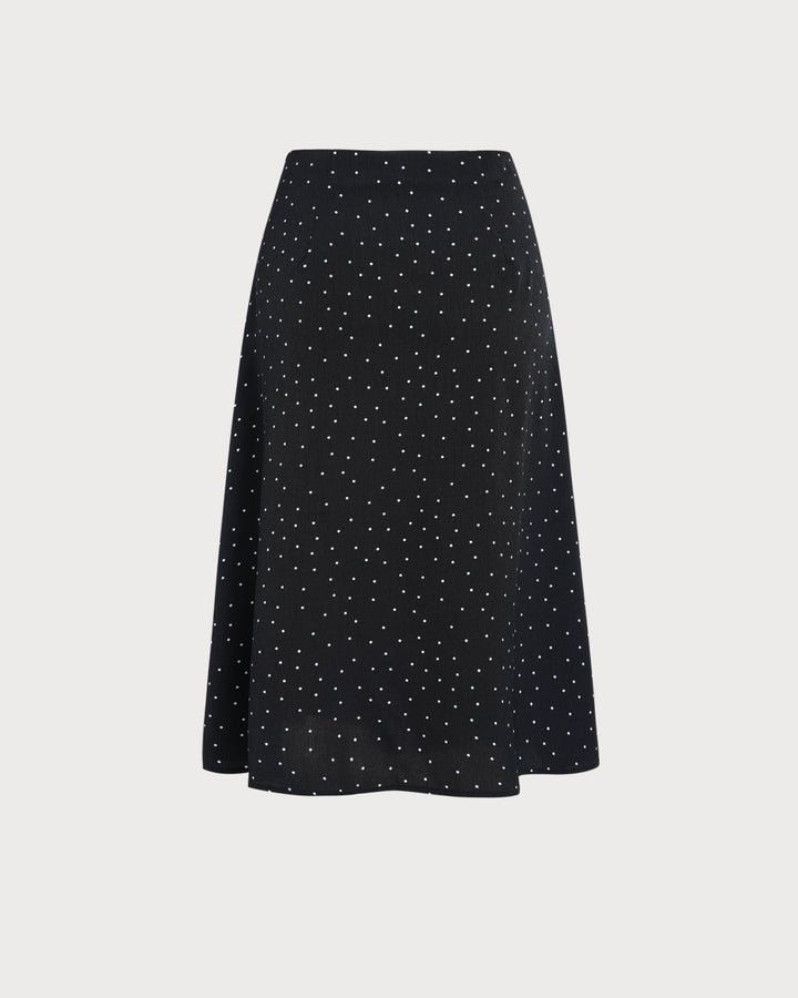 Black Polka Dot Midi Skirt