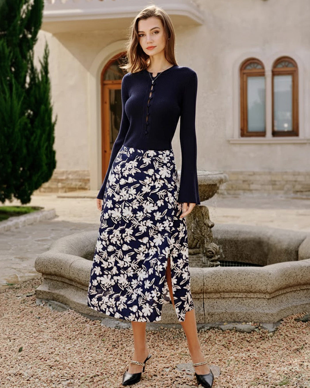 Floral Slit Midi Skirt