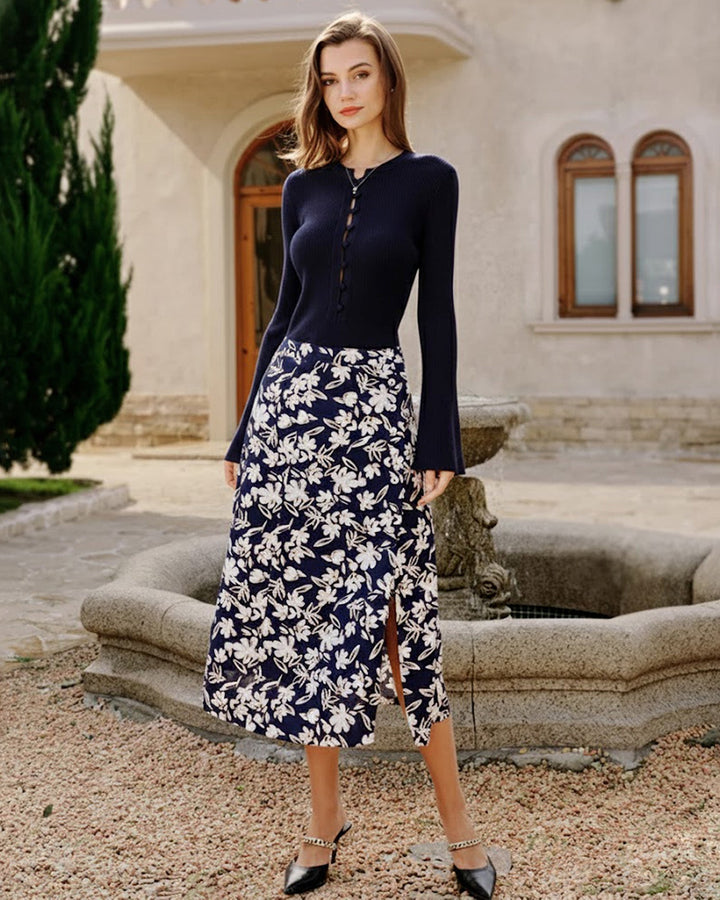 Floral Slit Midi Skirt