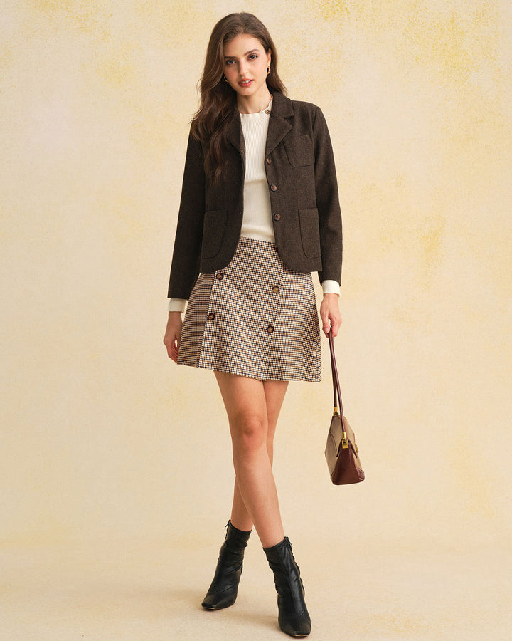 Khaki Plaid A-Line Mini Skirt