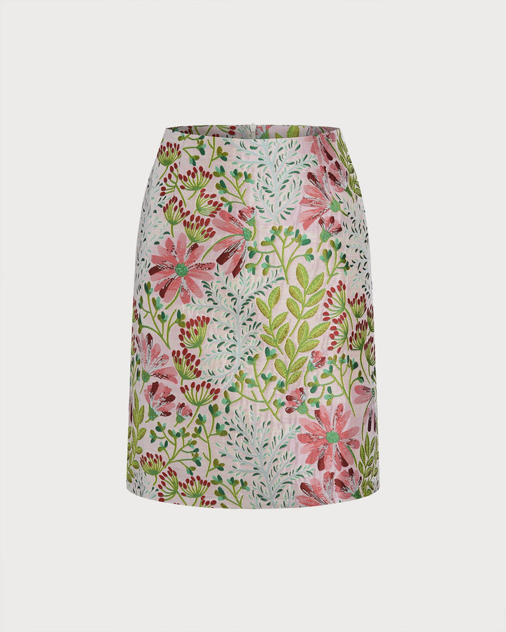 Floral Zipper Straight Skirt