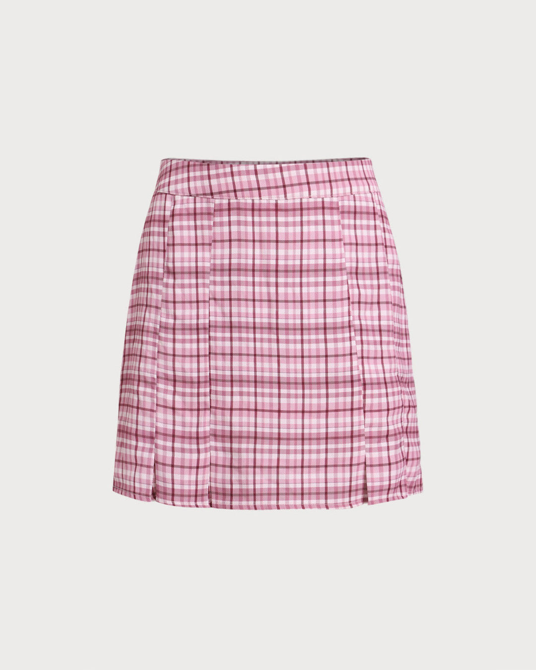 Pink Plaid Straight Mini Skirt