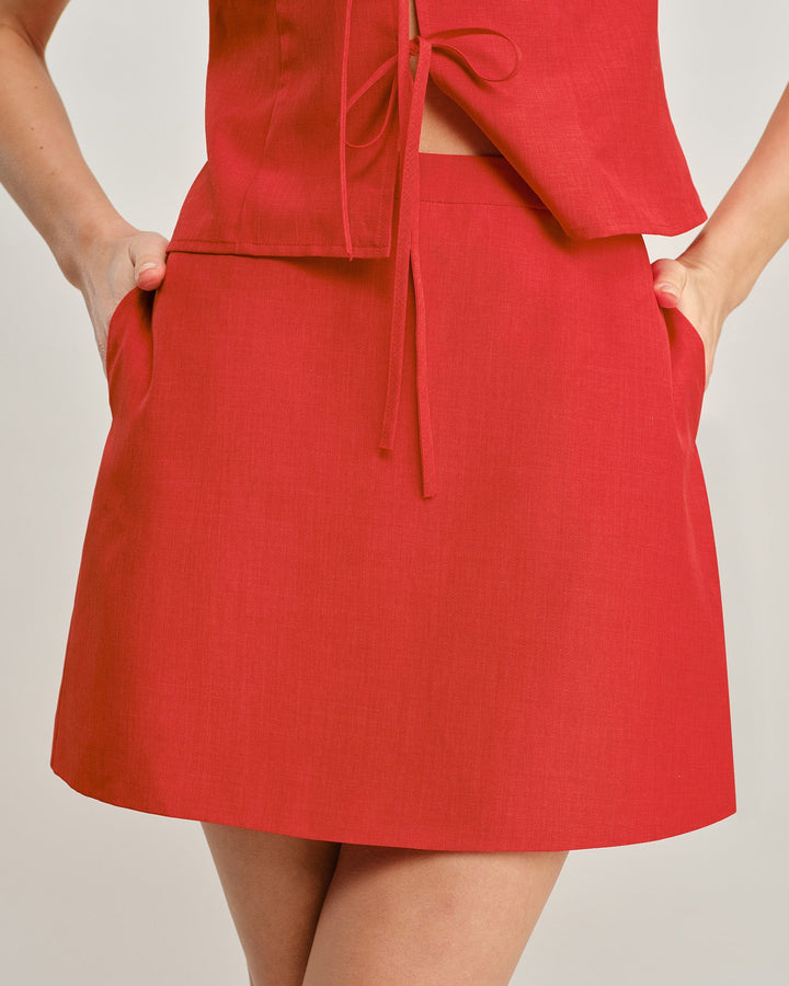 Red Pockets A-Line Mini Skirt