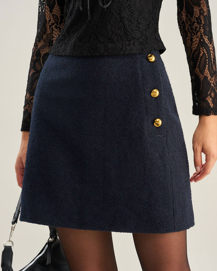 Blue A-Line Button Mini Skirt