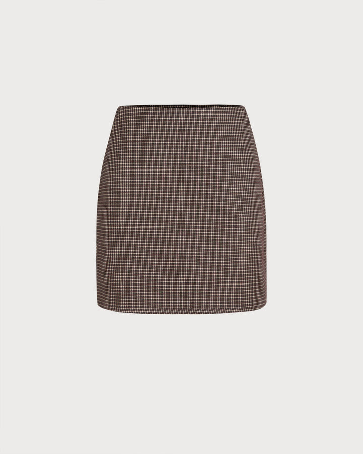 Coffee Plaid A-Line Mini Skirt
