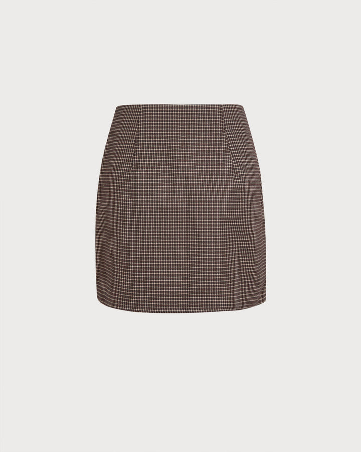 Coffee Plaid A-Line Mini Skirt