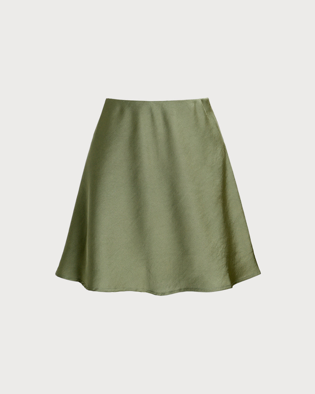 Green Satin Elastic Waist A-Line Mini Skirt