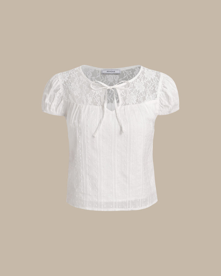 White Lace Puffed Sleeve Tee