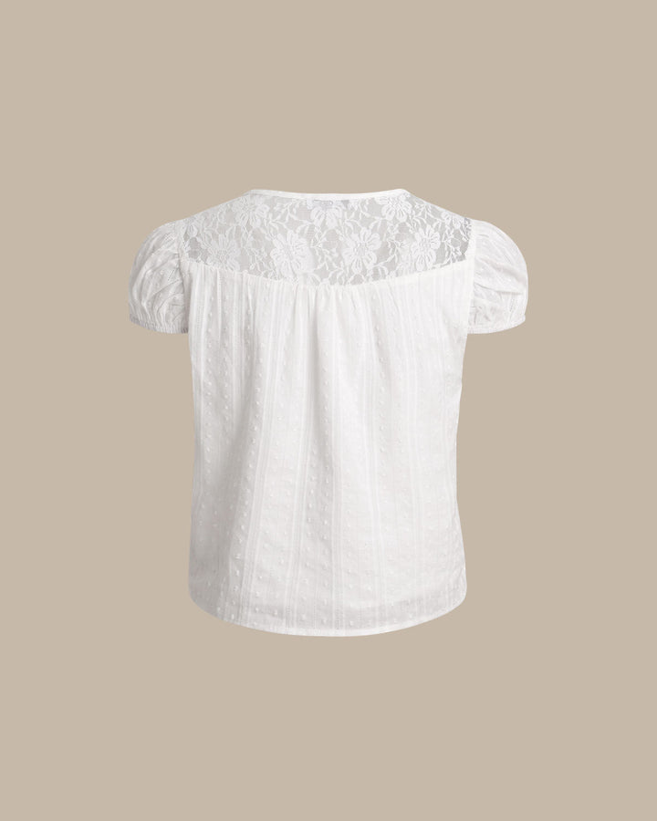 White Lace Puffed Sleeve Tee