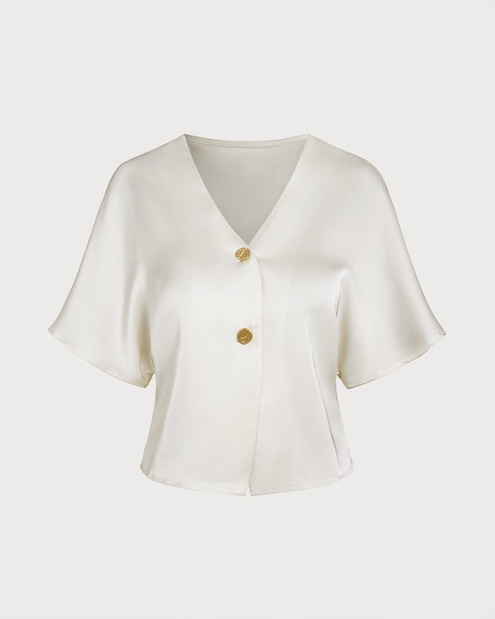 Apricot V Neck Button Tee