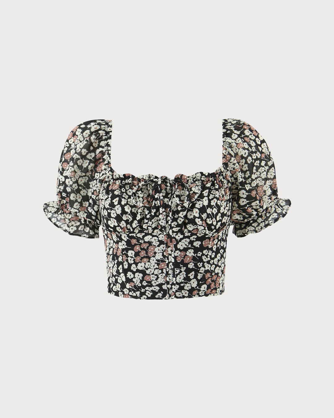 Black Square Neck Floral Tee