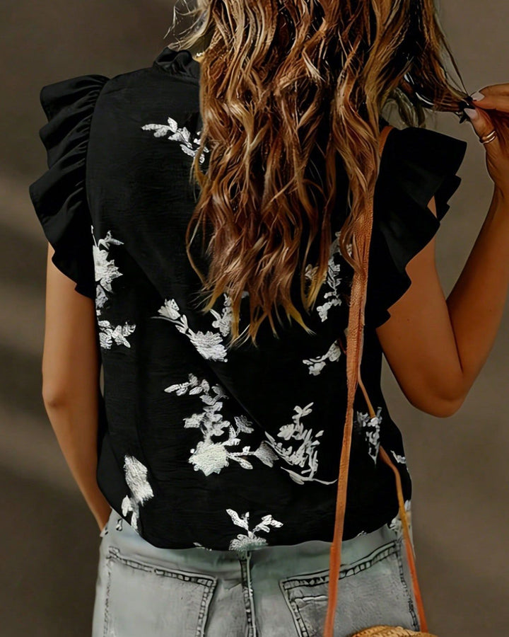 Black Floral Cap Sleeve Tee