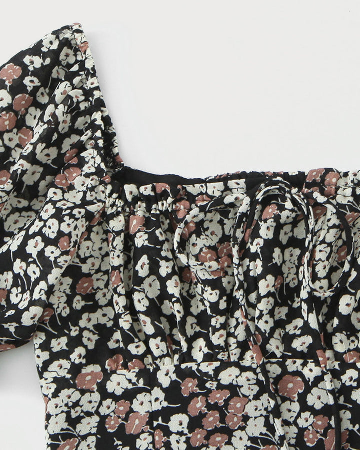Black Square Neck Floral Tee