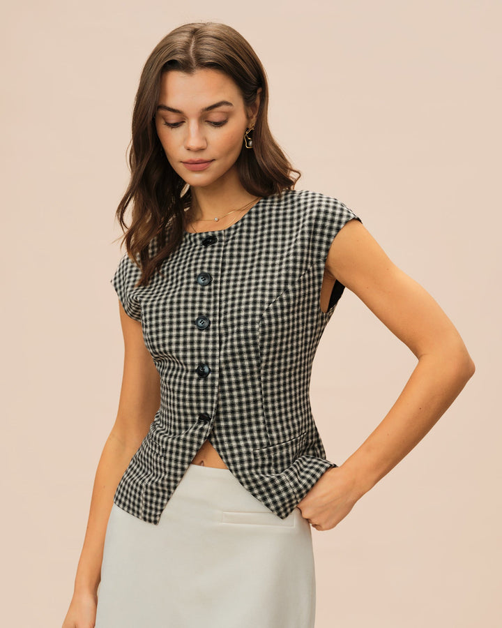 Black Plaid Viscose Tee